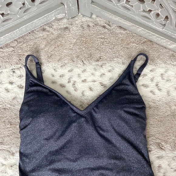 Kona Sol metallic silver black one piece swimsuit small beach pool vacation - Picture 5 of 11